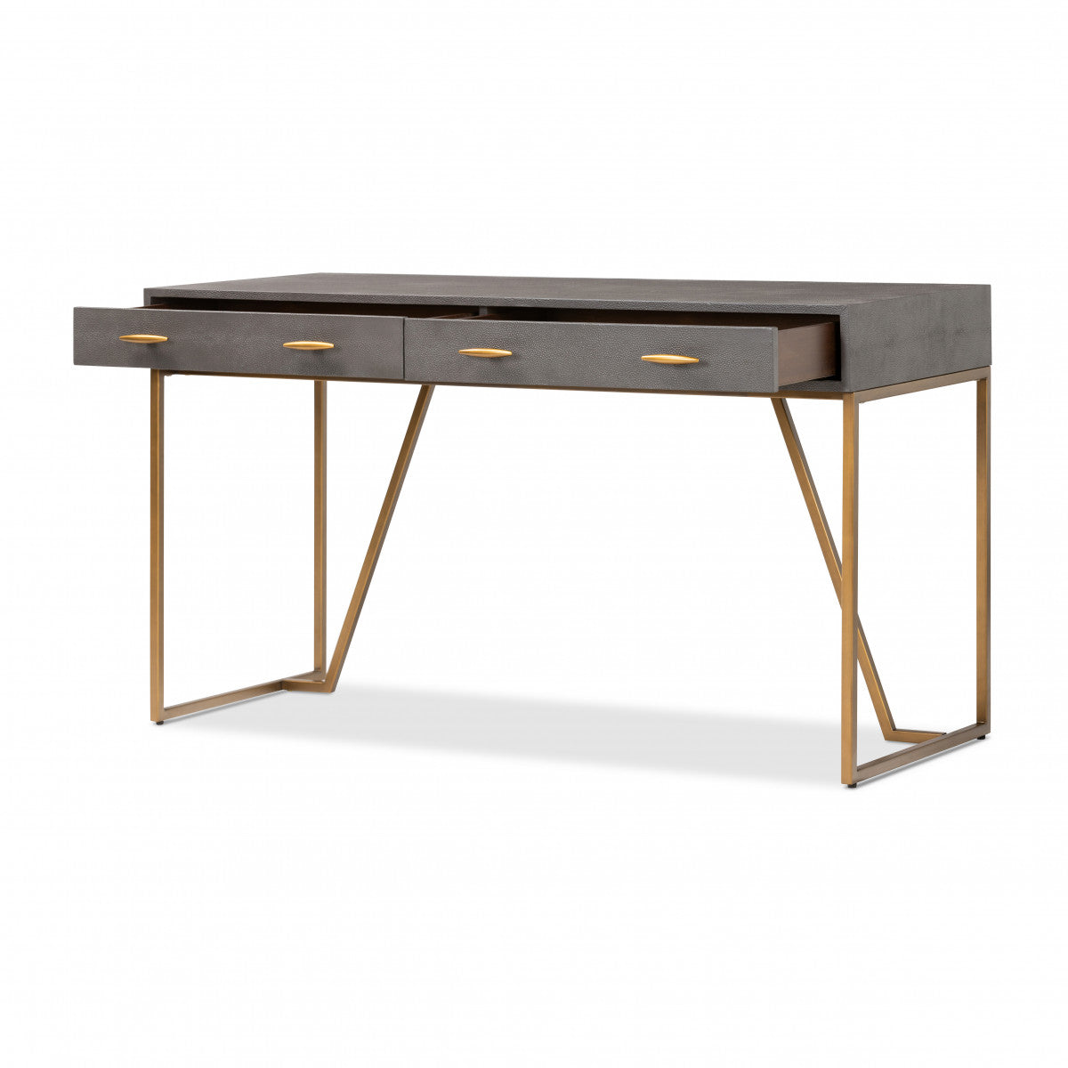 DI Designs Hampton Brown Shagreen & Bronze Desk | 2 Drawers